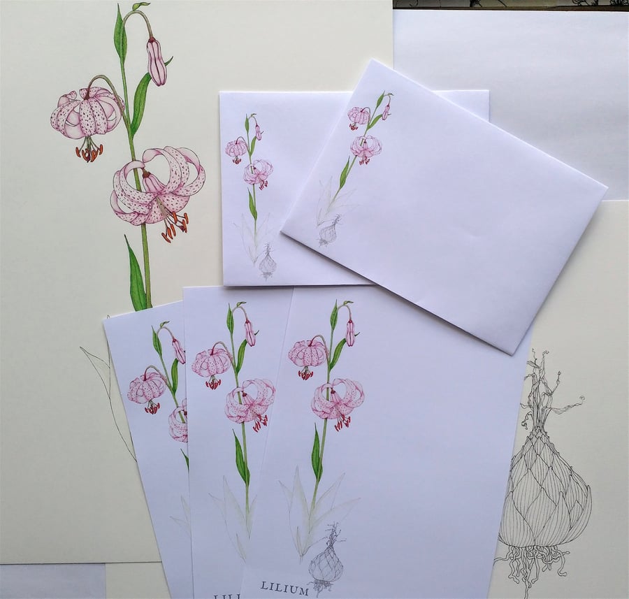 Writing Paper and Matching Envelopes Set, Martagon Lily Design