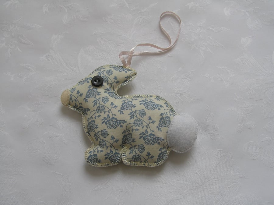 Blue, cream, floral rabbit, lotus scented, hanging decoration 