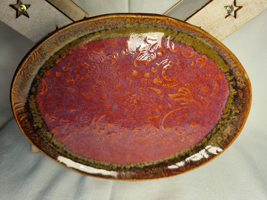 Handmade combination glaze textured Ceramic Trinket Dish small plate