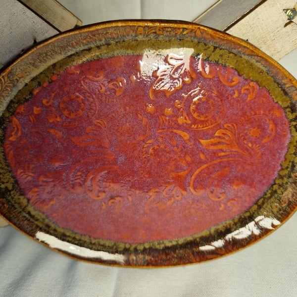 Handmade combination glaze textured Ceramic Trinket Dish small plate