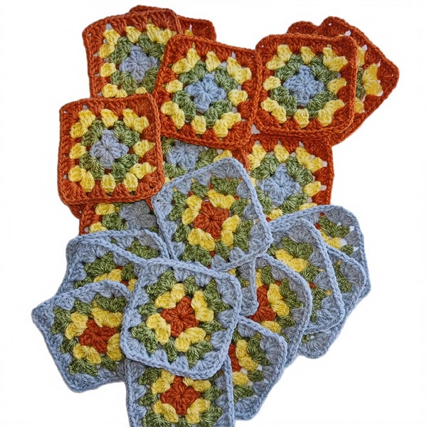 Handmade 3-Inch Crochet Granny Squares in Rustic Harvest Palette - Boho Quilt Bl