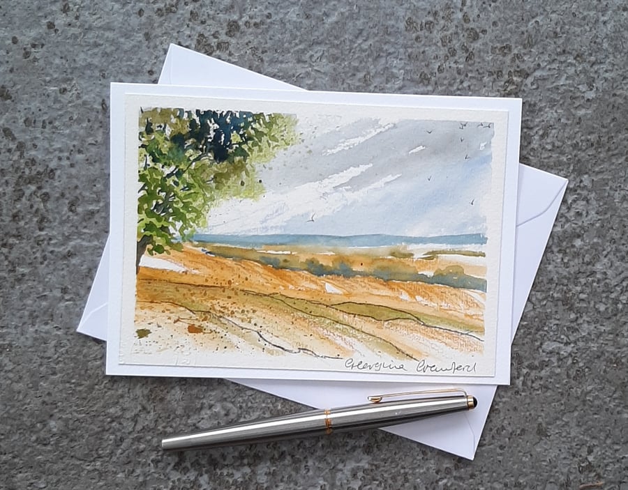 Wheatfield. Blank Card. Handpainted Watercolour