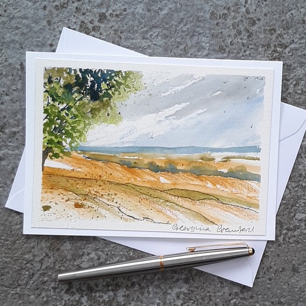 Wheatfield. Blank Card. Handpainted Watercolour