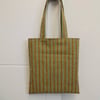 Tote bag in mustard and turquoise blue striped fabric