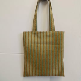 Tote bag in mustard and turquoise blue striped fabric shoulder bag