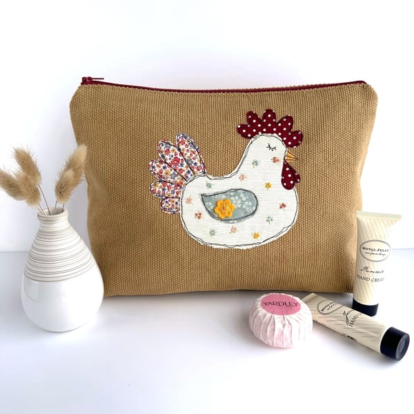 Toiletry Bag, Wash Bag with Floral Chicken