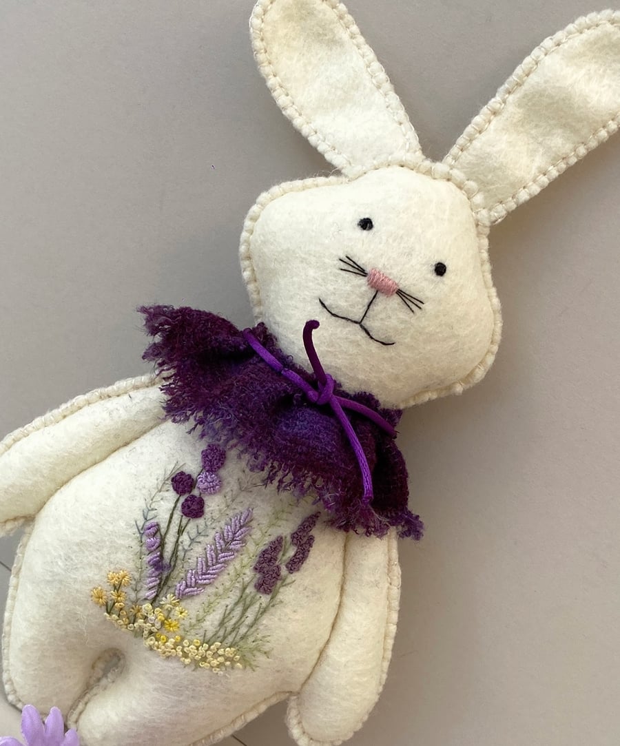 Bunny wall hanging, woodland rabbit, embroidered stuffed rabbit