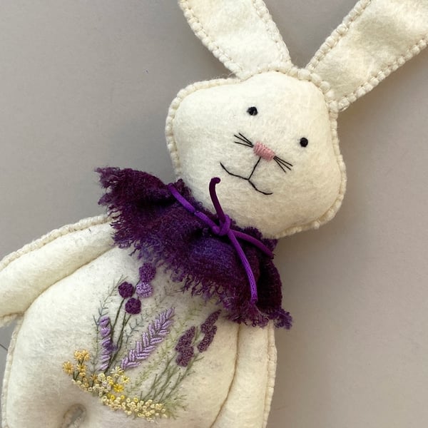 Bunny wall hanging, woodland rabbit, embroidered stuffed rabbit