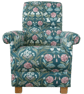 Clarke Forester Teal Fabric Adult Armchair Chair Rabbits Animals Floral Pink  - Image 1