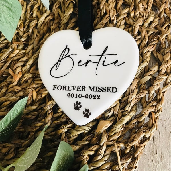 Ceramic hanging heart, pet loss, dog memorial, pet memorial gift, in memory of, 