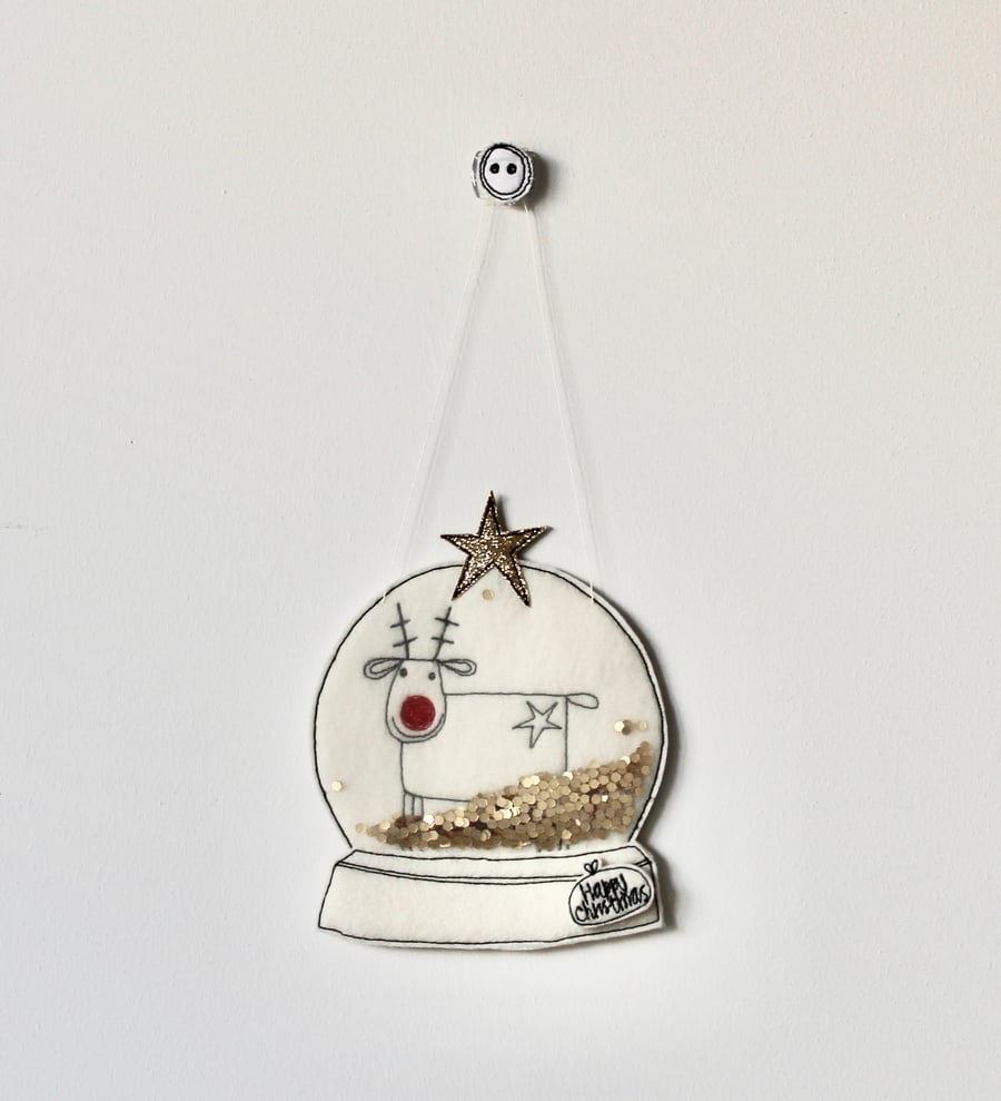 'Rudolph' Snow Globe - Hanging Decoration