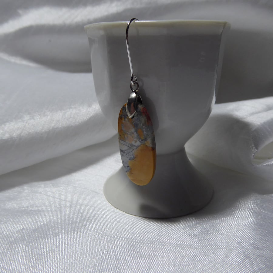 Single Sterling Silver & Maligano Jasper Oval Gemstone Earring