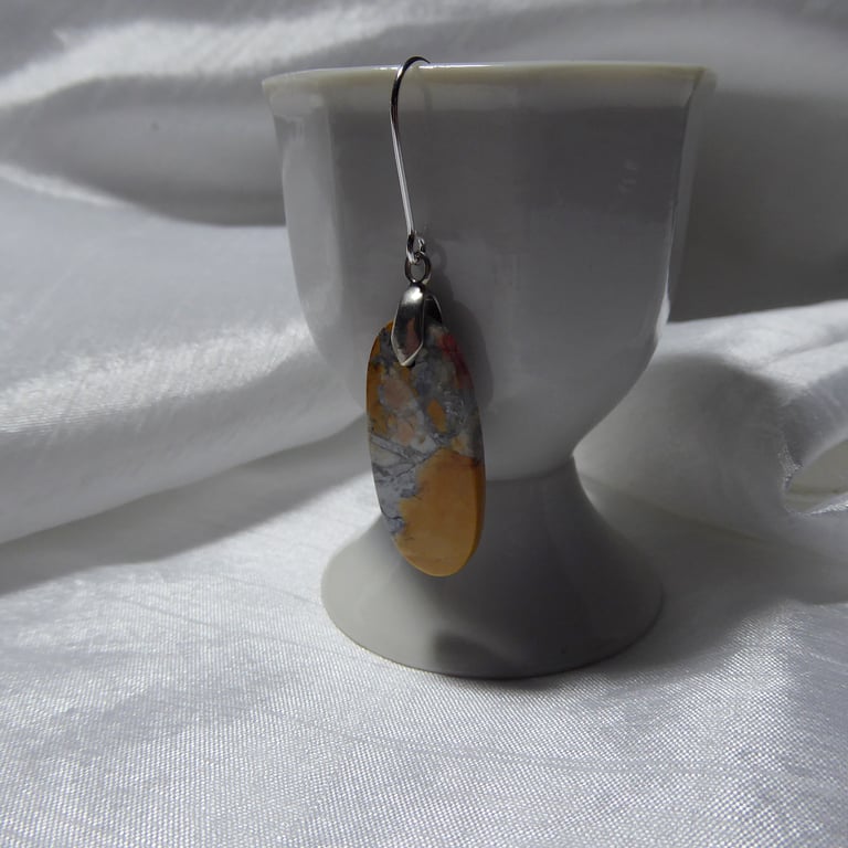 Single Sterling Silver & Maligano Jasper Oval Gemstone Earring