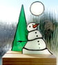 Stained Glass Diorama Snowman, Tree and Full Moon.  Ornament Suncatcher - Image 7
