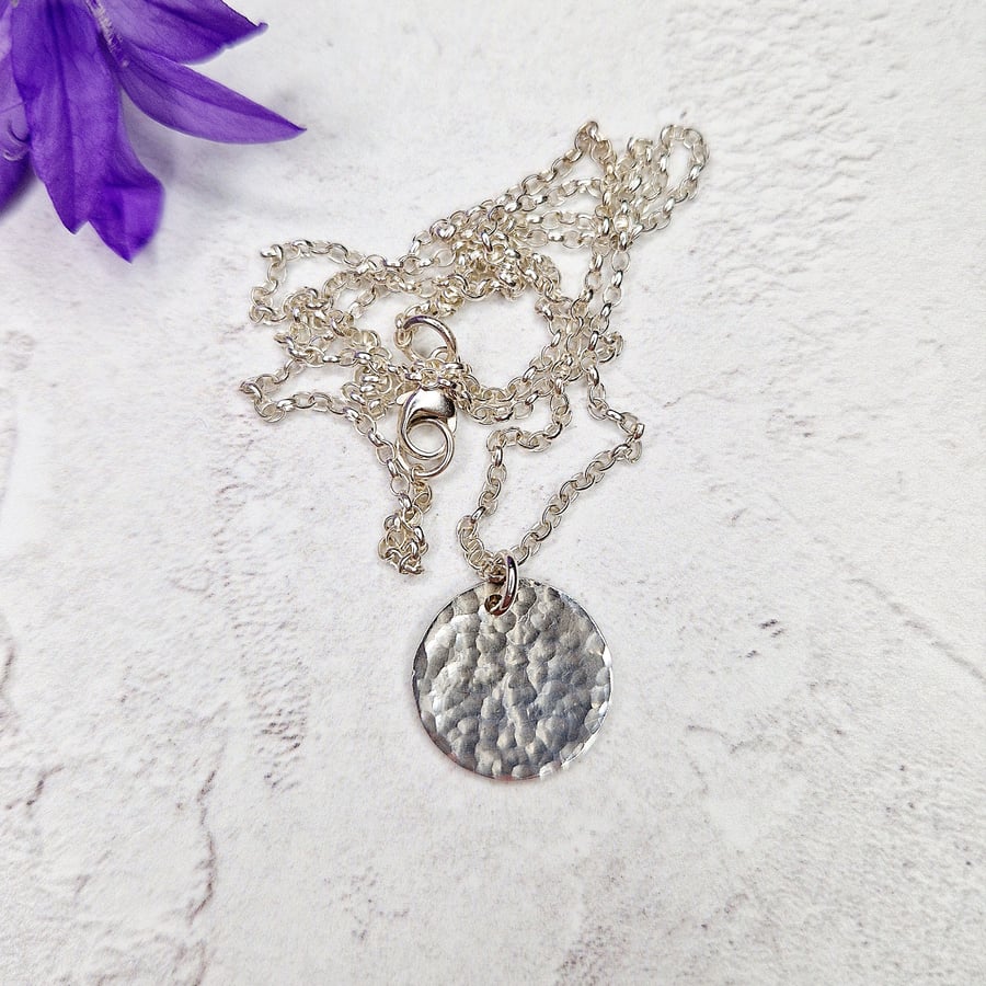 Hammered Silver Disc Necklace