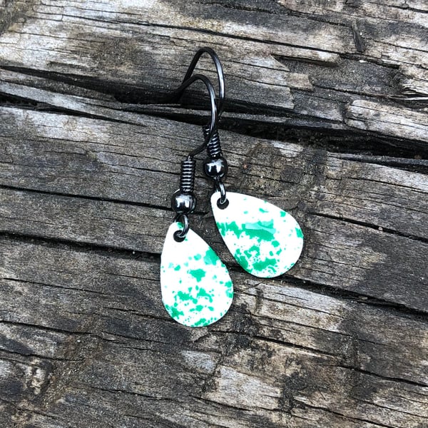 ‘Green Fairy Dust’ Enamel Teardrop Earrings. Sterling silver upgrade available. 