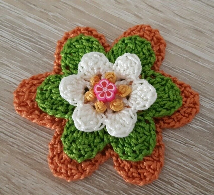 Large Cotton Crochet Flower- Applique- Embellishments- Sewing- Crafts