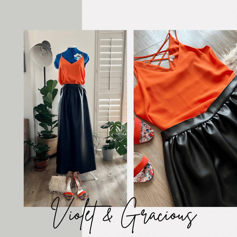 Black Vegan Leather Statement Skirt . Maxi Skirt . Statement Skirt . Size 16