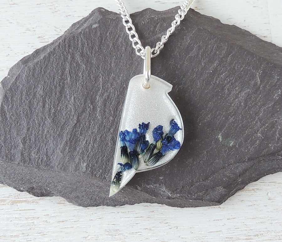 Blue Flower Bird Necklace, SECONDS (1645)
