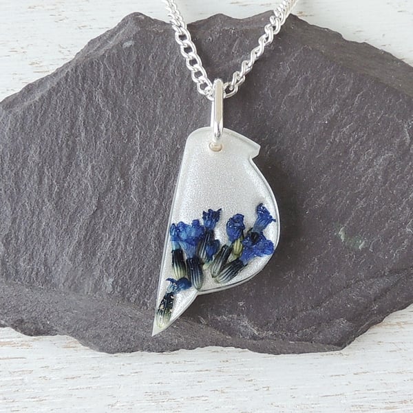 Blue Flower Bird Necklace, SECONDS (1645)