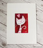 White Cat Valentine Love Hearts 2 Original Painting - Mini Artwork 55mm x 84mm - Image 3