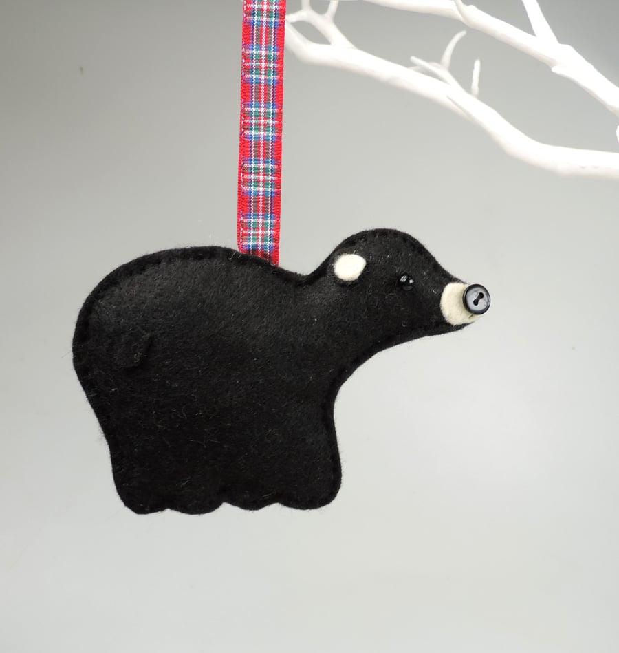Black Bear Felt Hanging Decoration, Twig Tree, Felt Handmade Grizzly Bear
