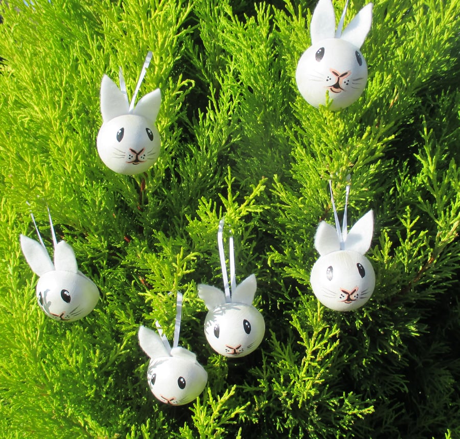 1x Bunny Rabbit Pet Head Bauble Hanging Decorations Christmas Easter White 