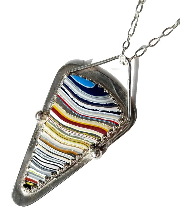 Fordite Necklace Sterling Silver Jewellery Gift Boatite Triangle Upcycle Recycle