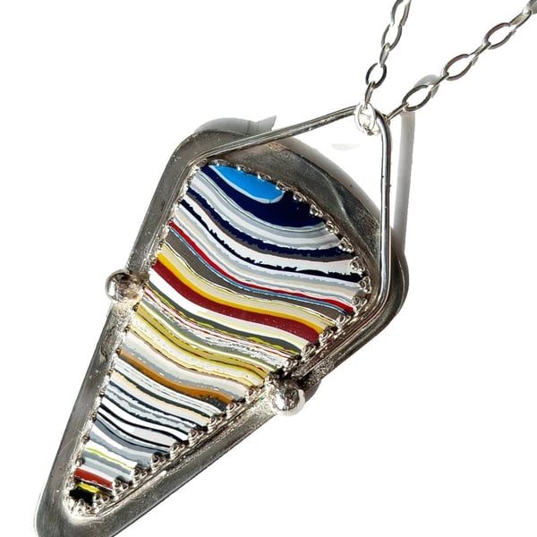 Fordite Necklace Sterling Silver Jewellery Gift Boatite Triangle Upcycle Recycle