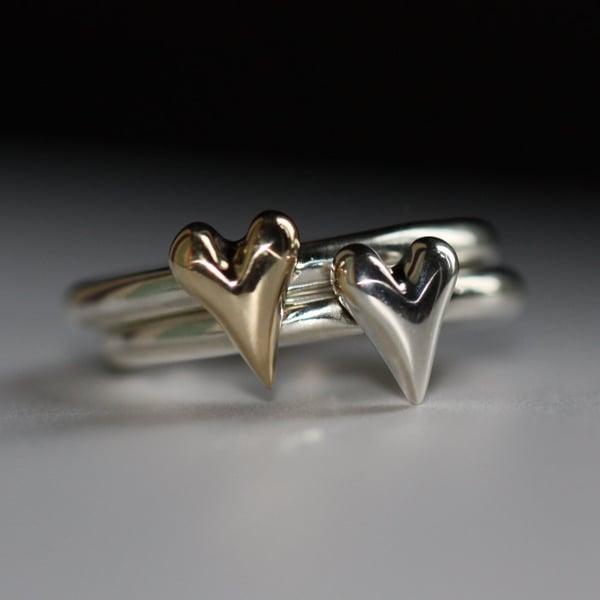 Handmade Solid Gold Heart & Silver Ring Band