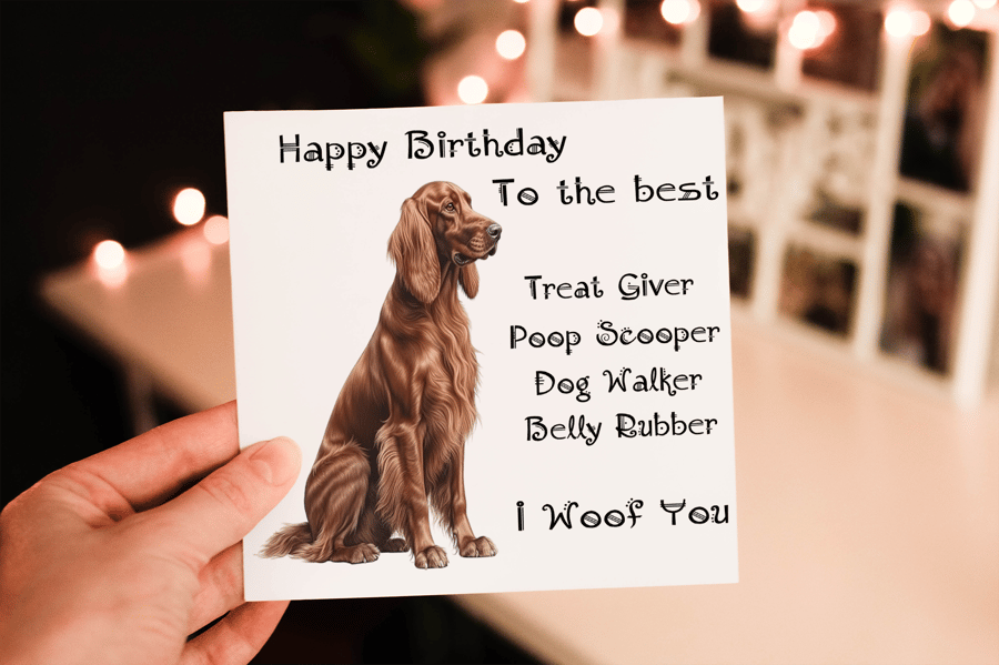 Irish Setter Dog Birthday Card, Dog Birthday Card, Personalized Dog Breed