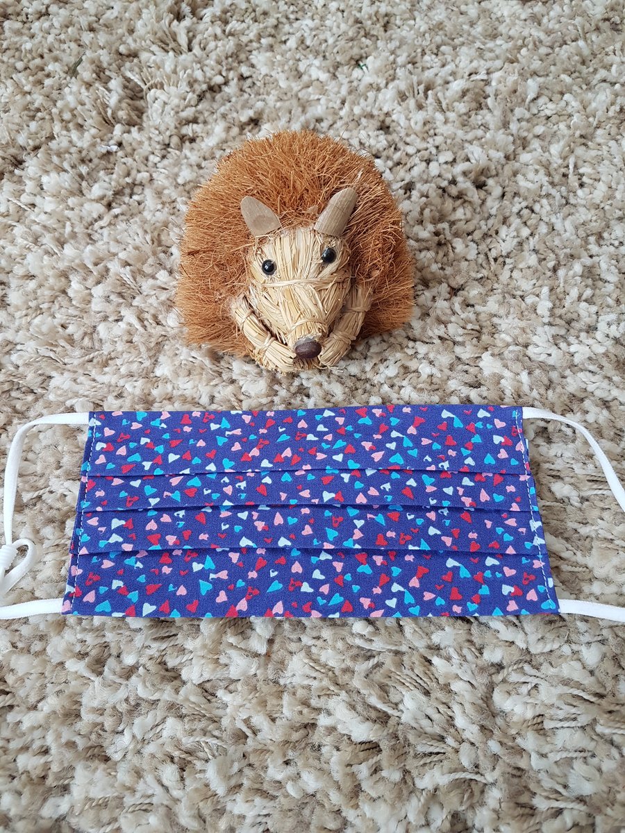 Small Adult or Teenager face covering - Red and Blue Heart print