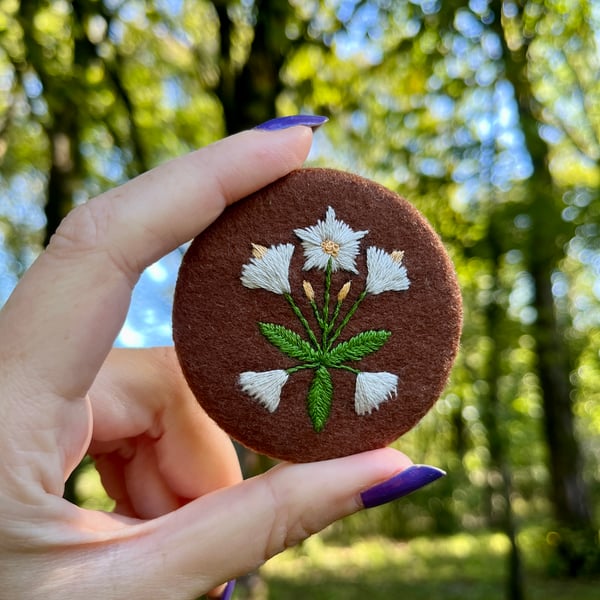 Hand embroidered floral brooch pin