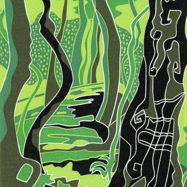 Woodland Walk, original lino print.