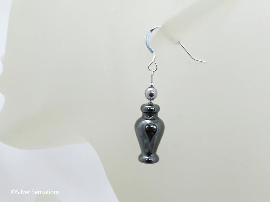 Hematite Vase Shaped Earrings With Sterling Silver