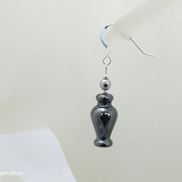 Hematite Vase Shaped Earrings With Sterling Silver