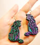 Bright Mismatched Geometric Cat Earrings (Large) Handmade Wood Statement Jewelle - Image 5