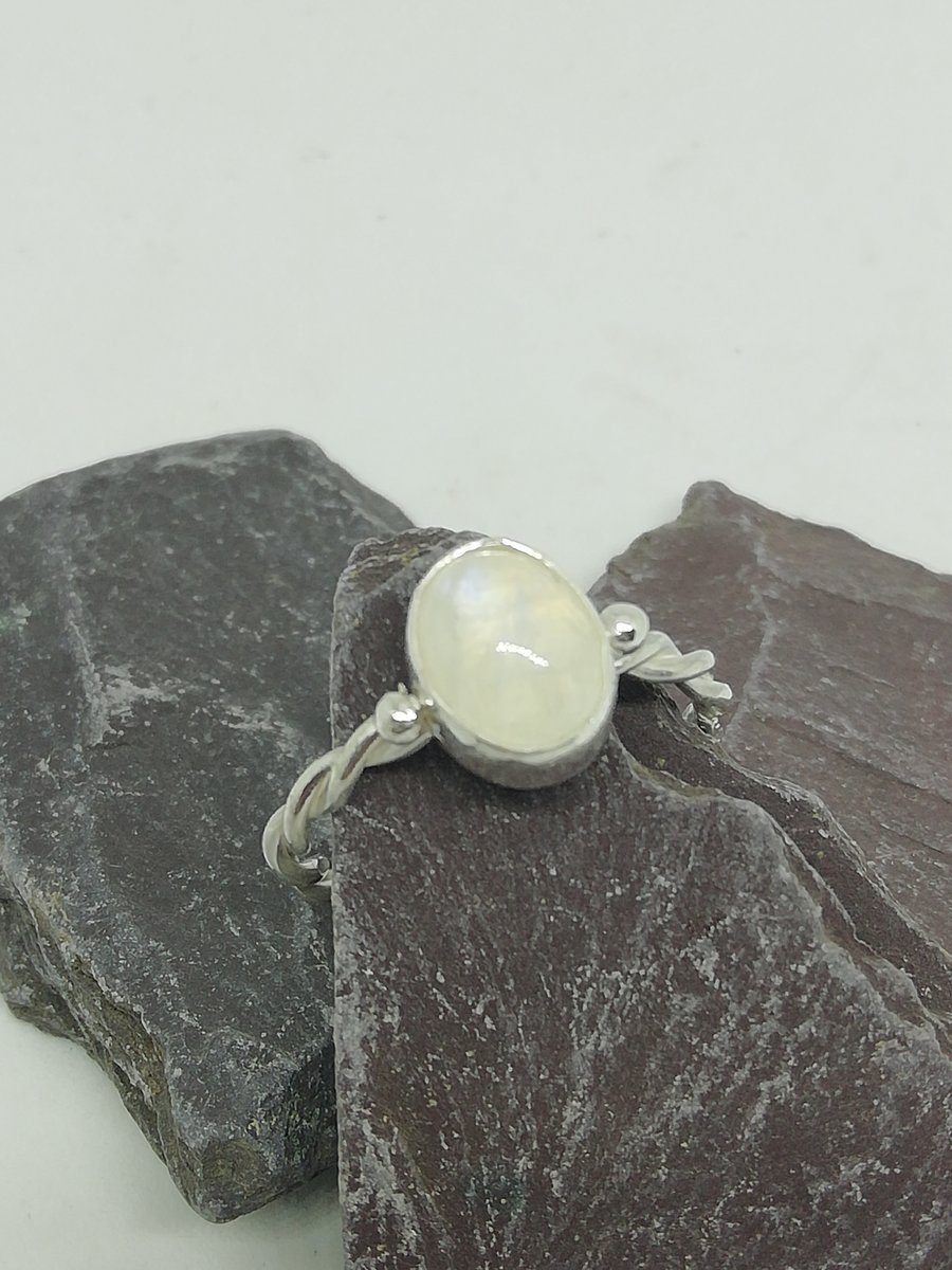 Moonstone and Twisted Silver Ring