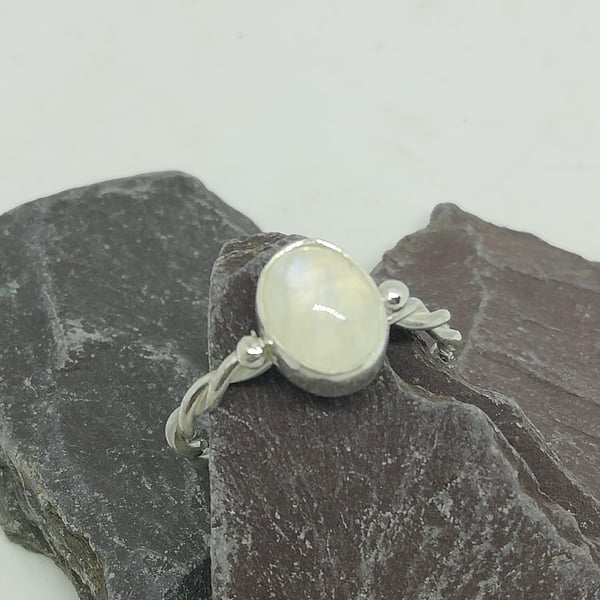 Moonstone and Twisted Silver Ring