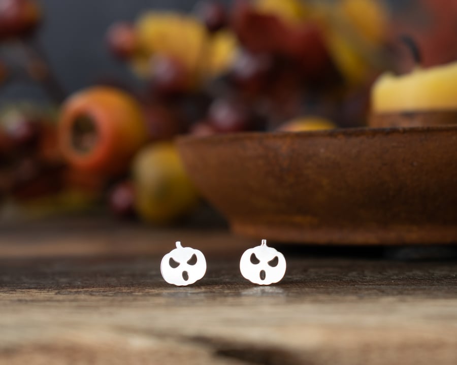 Halloween Pumpkin Stud Earrings in Sterling Silver SALE