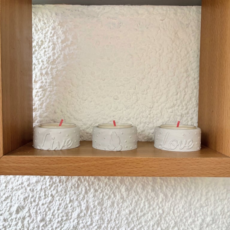 Grey Live Love Prayer Tealight Set of 3 - Handmade Decor
