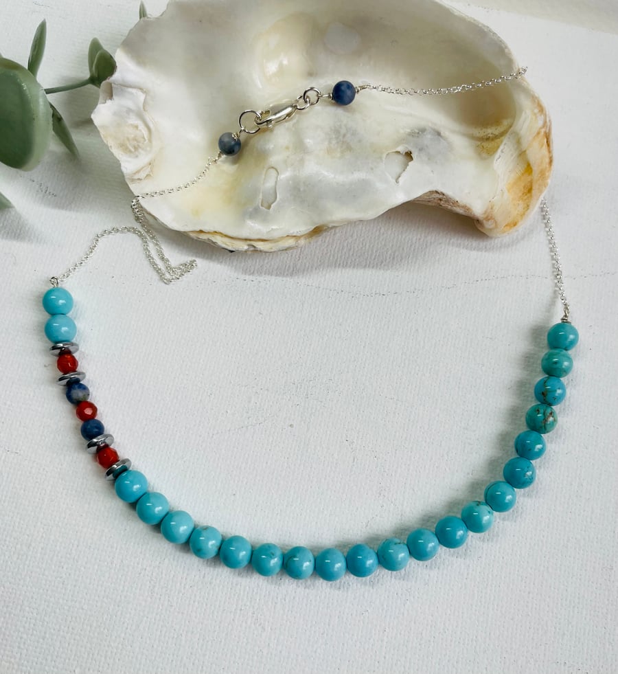 Turquoise Howlite beaded chain necklace
