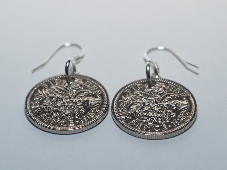 1966 60th birthday lucky sixpence earrings, 60th birthday gift, gift idea, gift 