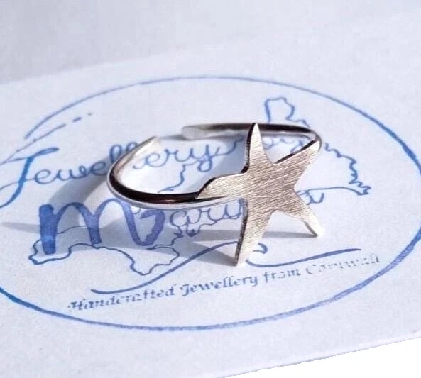 Starfish Signet Ring Adjustable Sterling Silver Jewellery Gift Brushed Finish