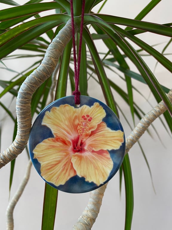 Flower ornament - Orange Hibiscus - tropical flower, wedding decor 