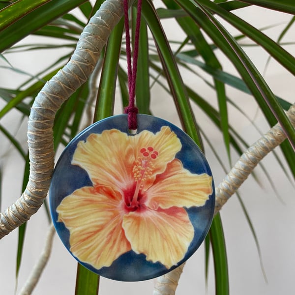 Flower ornament - Orange Hibiscus - tropical flower, wedding decor 
