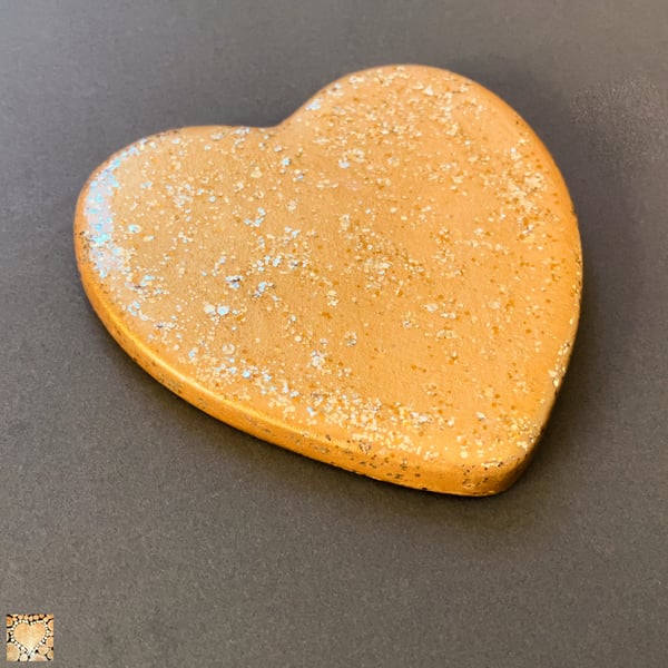 Heart Shaped Sparkly Gold Ceramic Coaster