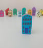 Handmade Mini Clay House - Blue Painted Village Decor
