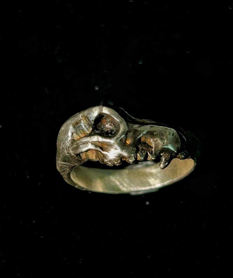 Wolf Skull Ring - Hand carved - Sterling Silver 