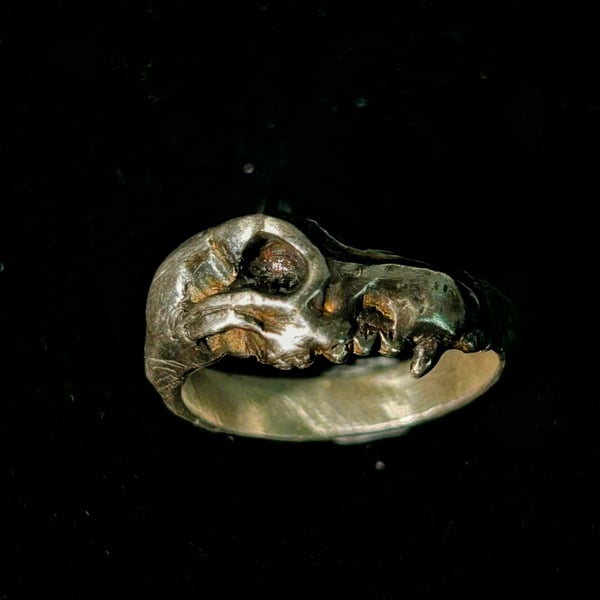 Wolf Skull Ring - Hand carved - Sterling Silver 